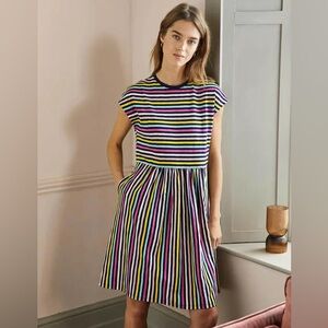 Boden Short Sleeve Jersey T-Shirt Dress - Rainbow Stripe - 6